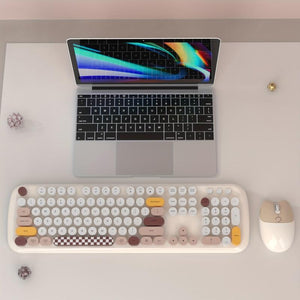 Bluetooth Keyboard Mouse Combo Set Wireless Retro Design For Computers Tablets