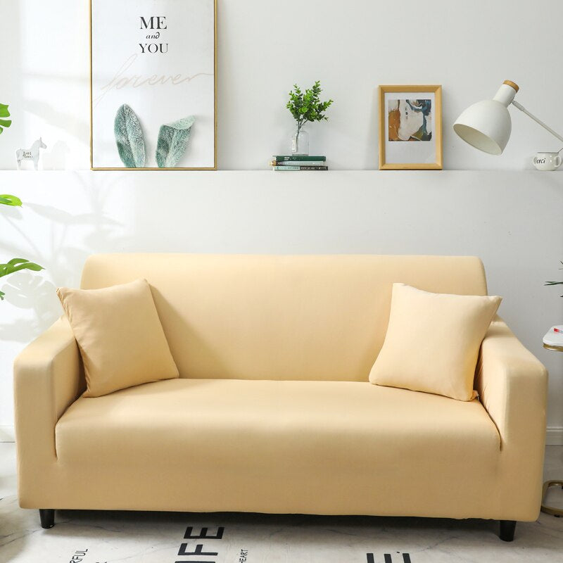 3 Seater Sofa Cover Plain Beige Elastic Stretchable Slipcover For Living Room