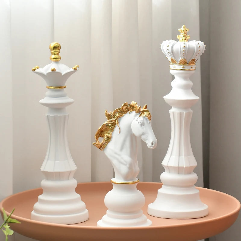 Figurine Chess Piece White King Medium Resin Living Room Decoration Accessory