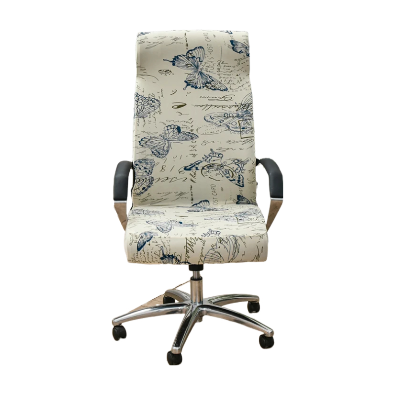 Office Chair Cover White Blue Butterfly Design Medium Non Slip Rotating Seat Case Universal Armrest Protector For Busine