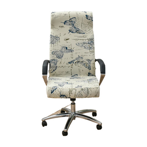 Office Chair Cover White Blue Butterfly Design Medium Non Slip Rotating Seat Case Universal Armrest Protector For Busine