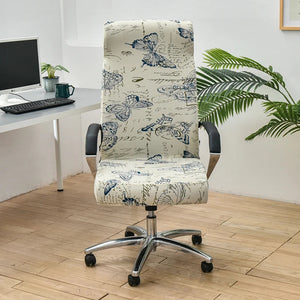 Office Chair Cover White Blue Butterfly Design Medium Non Slip Rotating Seat Case Universal Armrest Protector For Busine