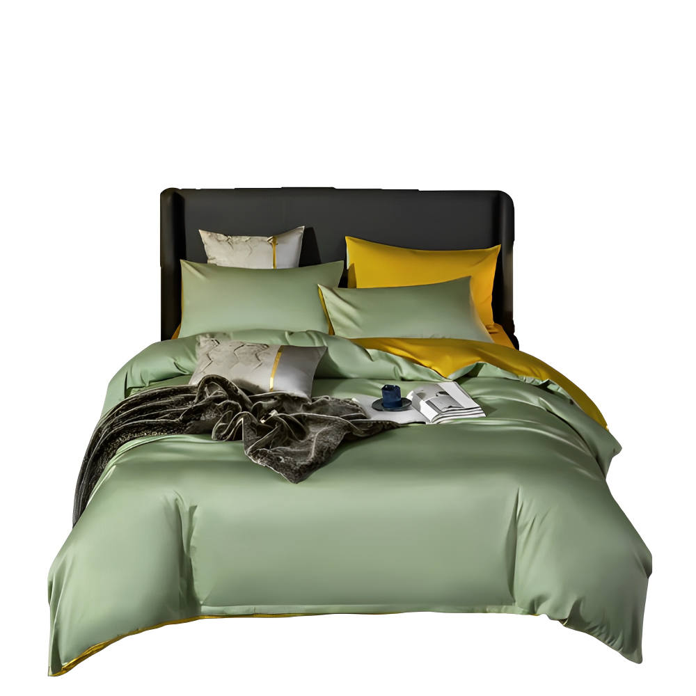 Duvet Comforter Set Double Green Yellow Egyptian Cotton Thick Blanket Bedspread 6 Pcs