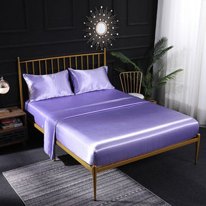 Fitted Sheet Queen Size Light Purple Luxury Silky Set With Pillow Cases