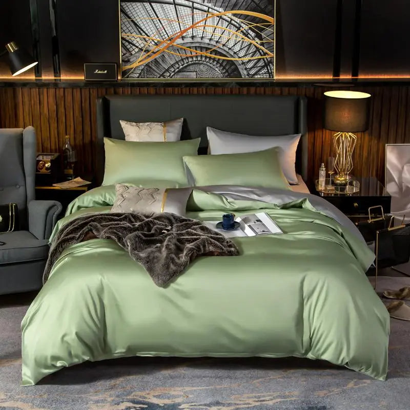 Duvet Comforter Set Double Green Light Grey Egyptian Cotton Thick Blanket Bedspread
