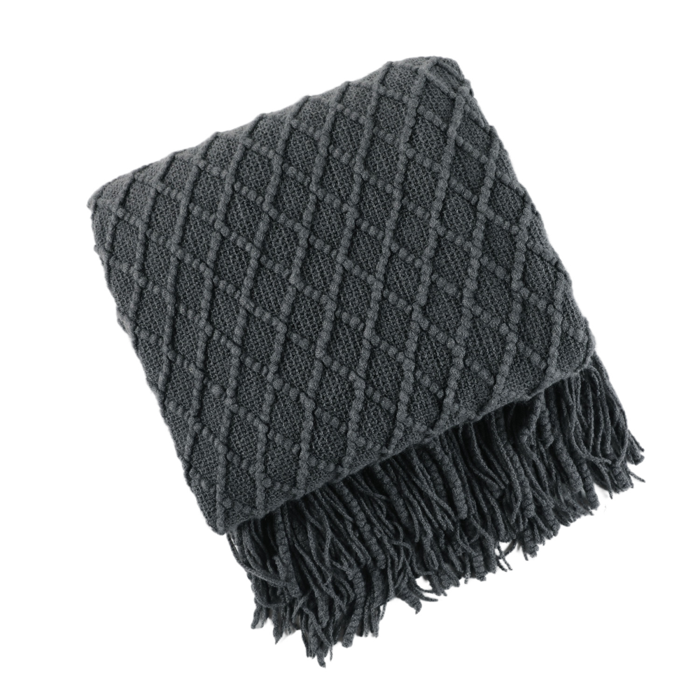 Gray Faux Cashmere Sofa Cover Nordic Style Knit Plaid Throw Blanket 127X172cm