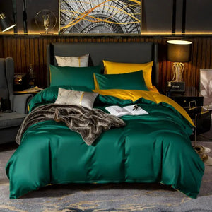 Duvet Comforter Set Full Deep Green Yellow Egyptian Cotton Thick Blanket Bedspread