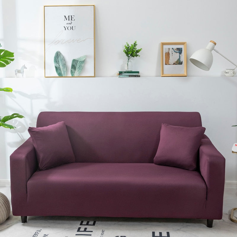 3 Seater Sofa Cover Plain Bean Paste Red Elastic Stretchable Slipcover For Furniture