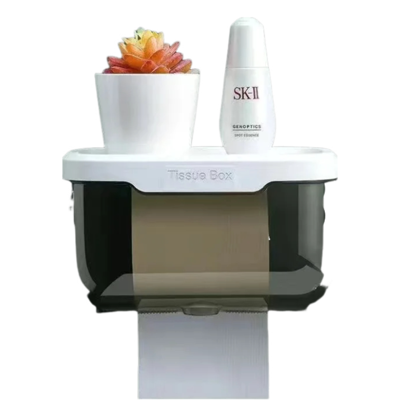 Paper Towel Dispenser Black Wall Mounted Storage Box Toilet Holder Organizer