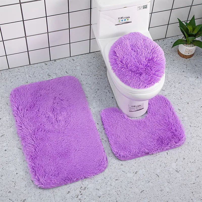 Bath Mat Set Purple Bathroom Silk Tie Dye Non Slip Rug Toilet Lid Cover