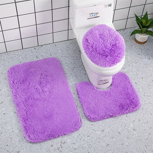 Bath Mat Set Purple Bathroom Silk Tie Dye Non Slip Rug Toilet Lid Cover