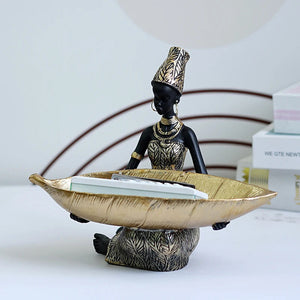 Figurine African Black Woman Storage Statue Craft Item For Interior Decor