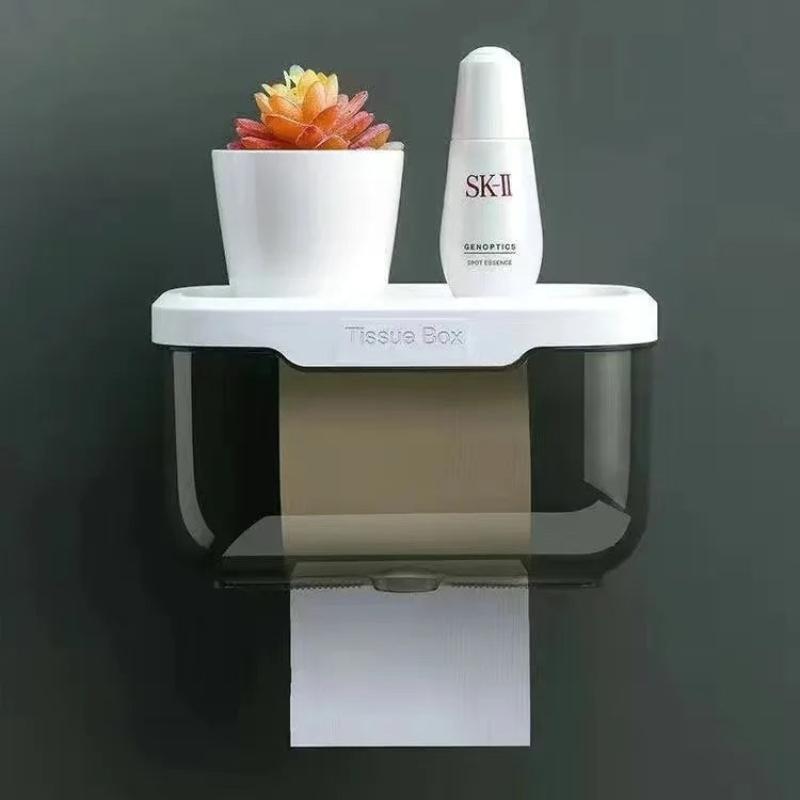 Paper Towel Dispenser Black Wall Mounted Storage Box Toilet Holder Organizer