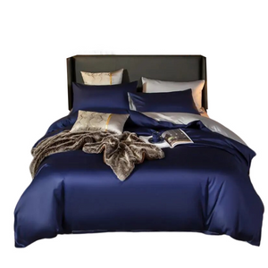 Bed Sheet Navy Blue Light Grey Ultra Soft Luxury Egyptian Cotton Cover Twin Size Set