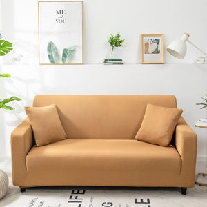 3 Seater Sofa Cover Plain Caramel Elastic Stretchable Slipcover For Living Room