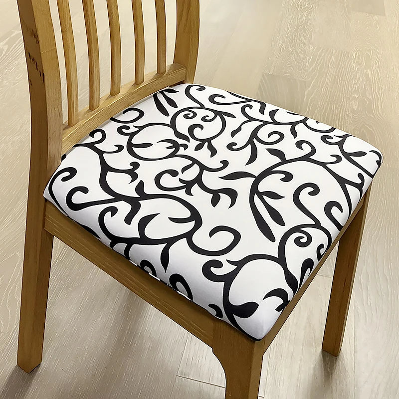 Chair Cover White Vines Print Stretch Seat For Dining Kitchen Slipcovers