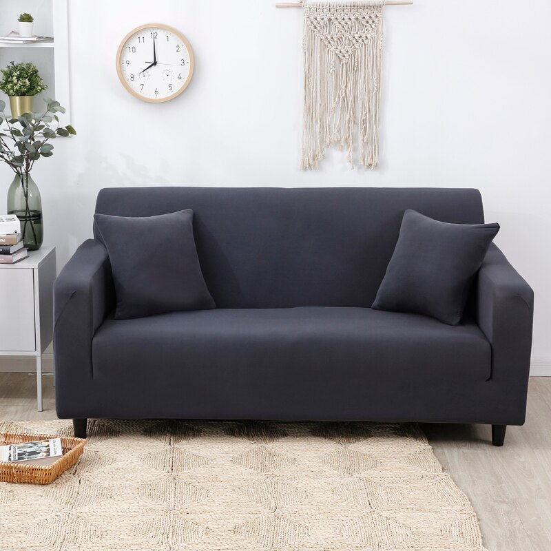 3 Seater Sofa Cover Plain Dark Grey Elastic Stretchable Slipcover For Furniture