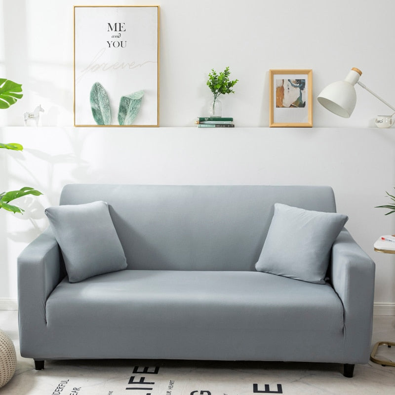 4 Seater Sofa Cover Plain Ash Grey Elastic Stretchable Slipcover For Living Room