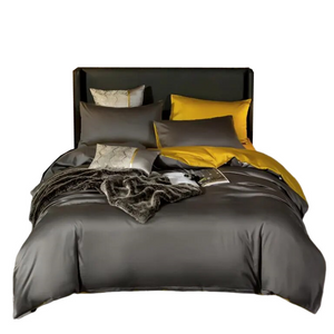 Bed Sheet Deep Grey Yellow Ultra Soft Egyptian Cotton Cover Double Size Set