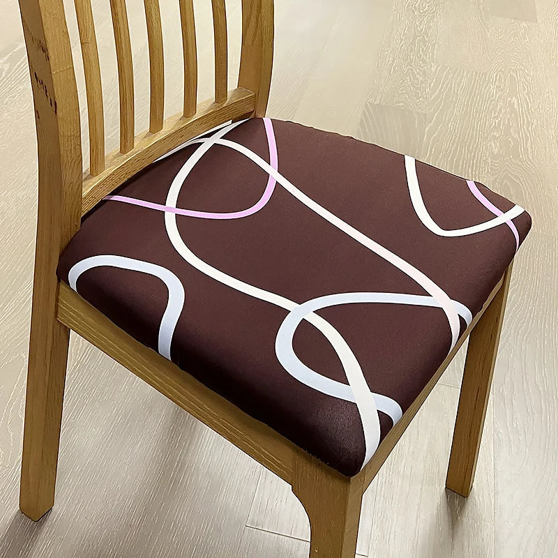 Chair Cover Dark Brown White Wave Lines Print Stretch Seat For Dining Kitchen