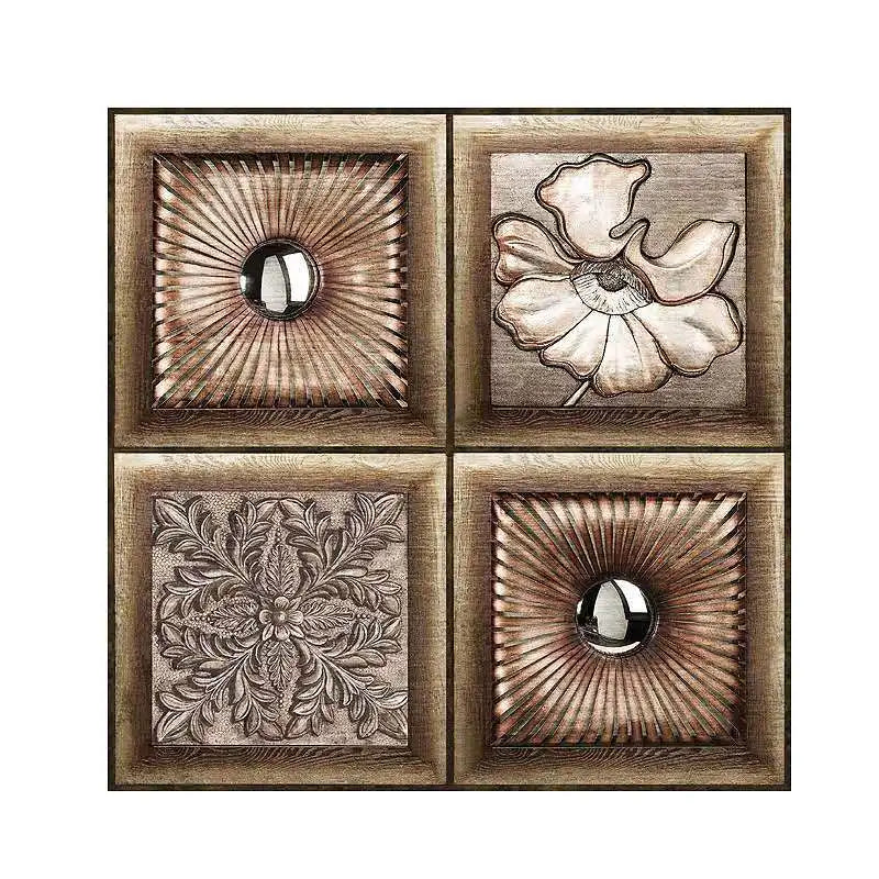 10Pcs Vinyl Tile Self Adhesive Brown Floral Sun Pattern Waterproof Wall Stickers