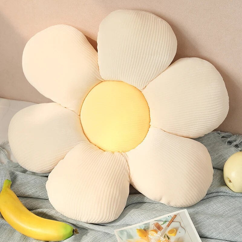 Plush Pillow White Yellow Flower Shape Stuffed Soft Cushion For Decor