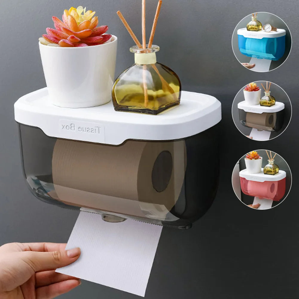 Paper Towel Dispenser Black Wall Mounted Storage Box Toilet Holder Organizer