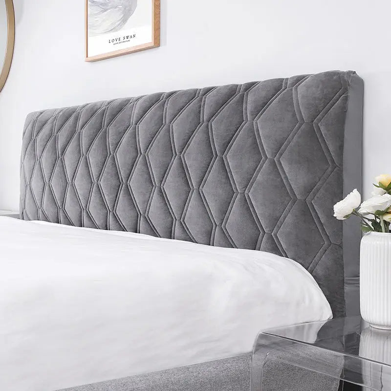 Headboard Cover Dark Gray Zigzag Pattern Quilted Velvet Bed Back Protector 130X70cm