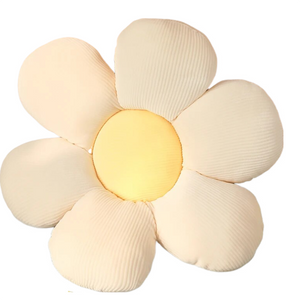 Plush Pillow White Yellow Flower Shape Stuffed Soft Cushion For Decor