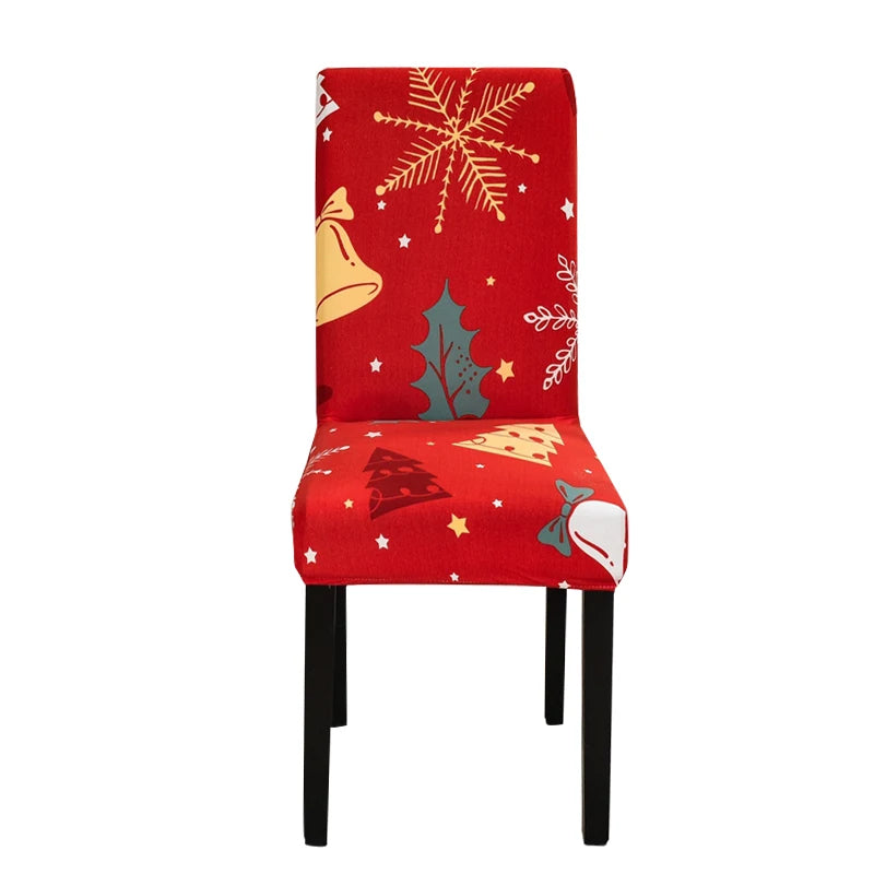 Chair Cover Red Christmas Bells Trees Design For Dining Room Kitchen Banquet