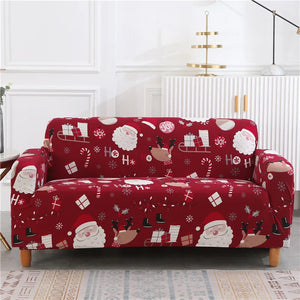 Sofa Cover Maroon Christmas Santa Claus Design Non Slip Stretchable Slipcover