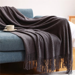 130 By 230 Centimetre Dark Gray Blanket Home Decorative Knitted Waffle Throw