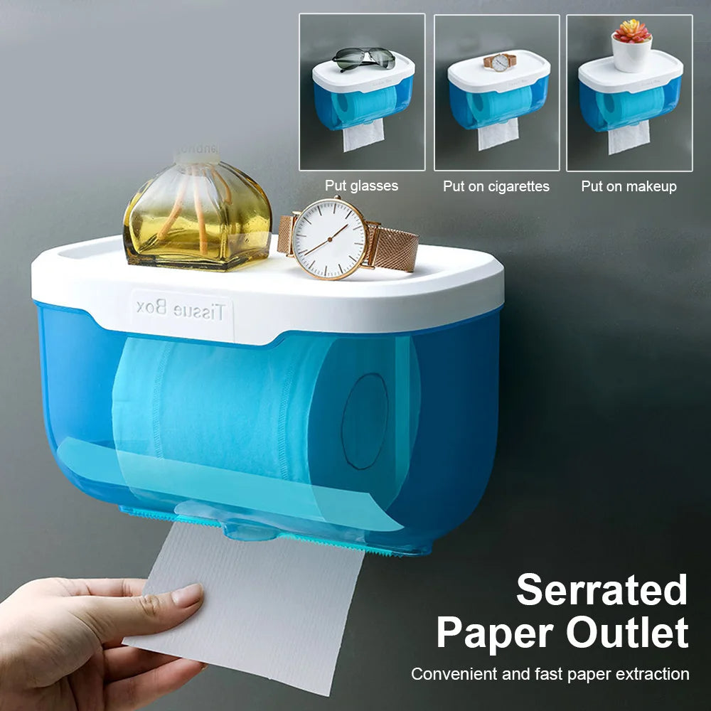 Paper Towel Dispenser Black Wall Mounted Storage Box Toilet Holder Organizer