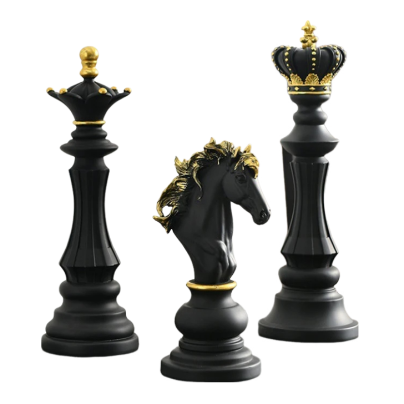 Figurine 3 Piece Chess Black Resin Living Room Desktop Decoration