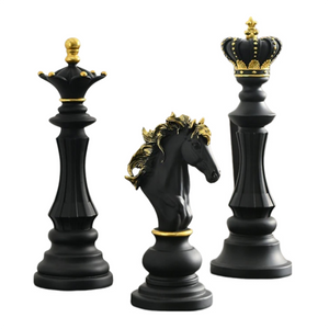 Figurine 3 Piece Chess Black Resin Living Room Desktop Decoration