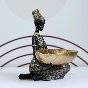 Figurine African Black Woman Storage Statue Craft Item For Interior Decor