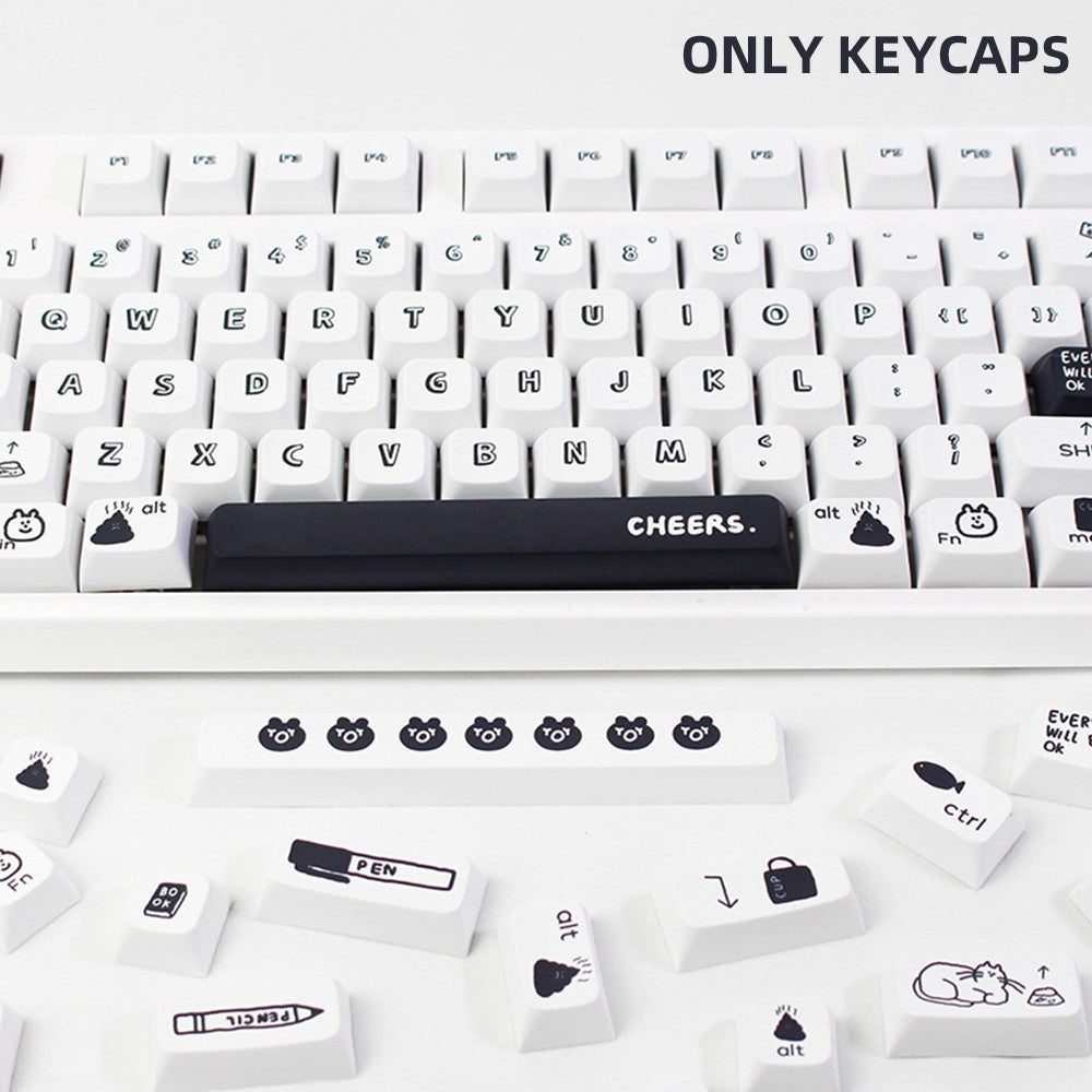 Keycap Keyboard White Black 130 Keys Dye Sublimation Mechanical Switch Touch Clicks