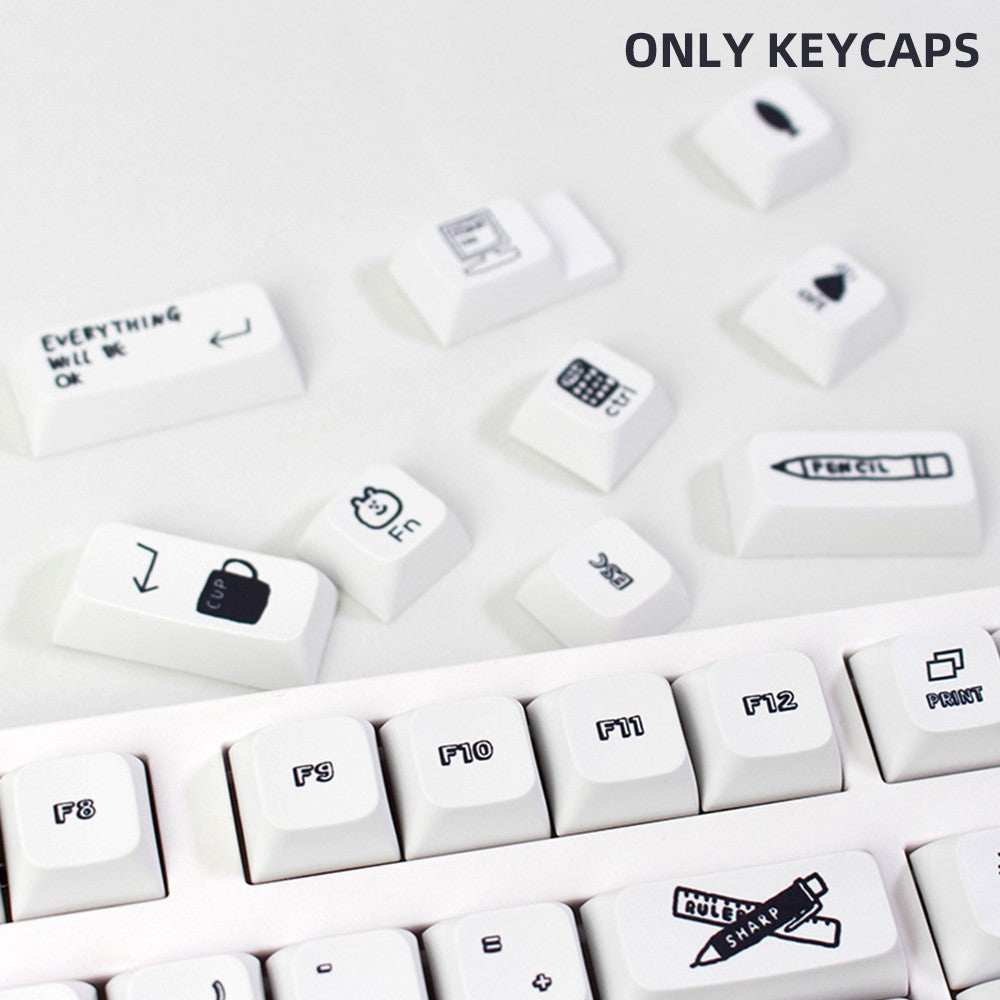 Keycap Keyboard White Black 130 Keys Dye Sublimation Mechanical Switch Touch Clicks