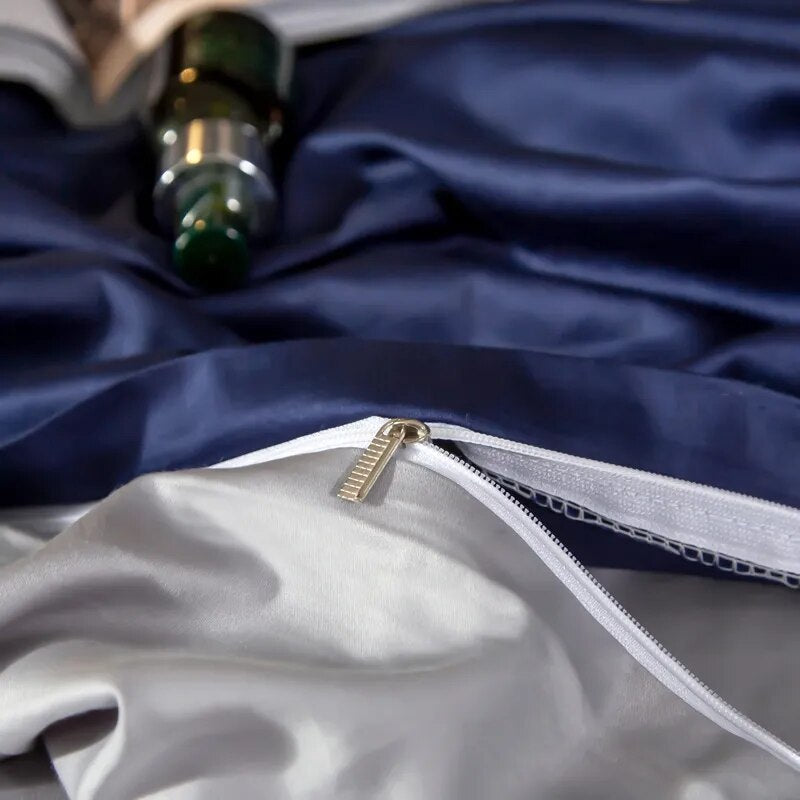 Bed Sheet Navy Blue Light Grey Ultra Soft Luxury Egyptian Cotton Cover Twin Size Set