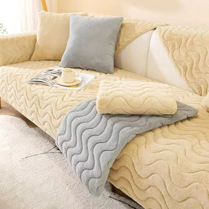 Sofa Towel Super Soft Wave Camel Rabbit Plush Quilted Couch Cover Slipcovers