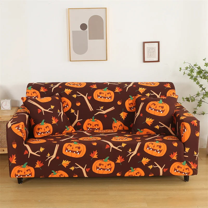 Sofa Cover Halloween Pumpkin Design Stretchable Non Slip Slipcover For