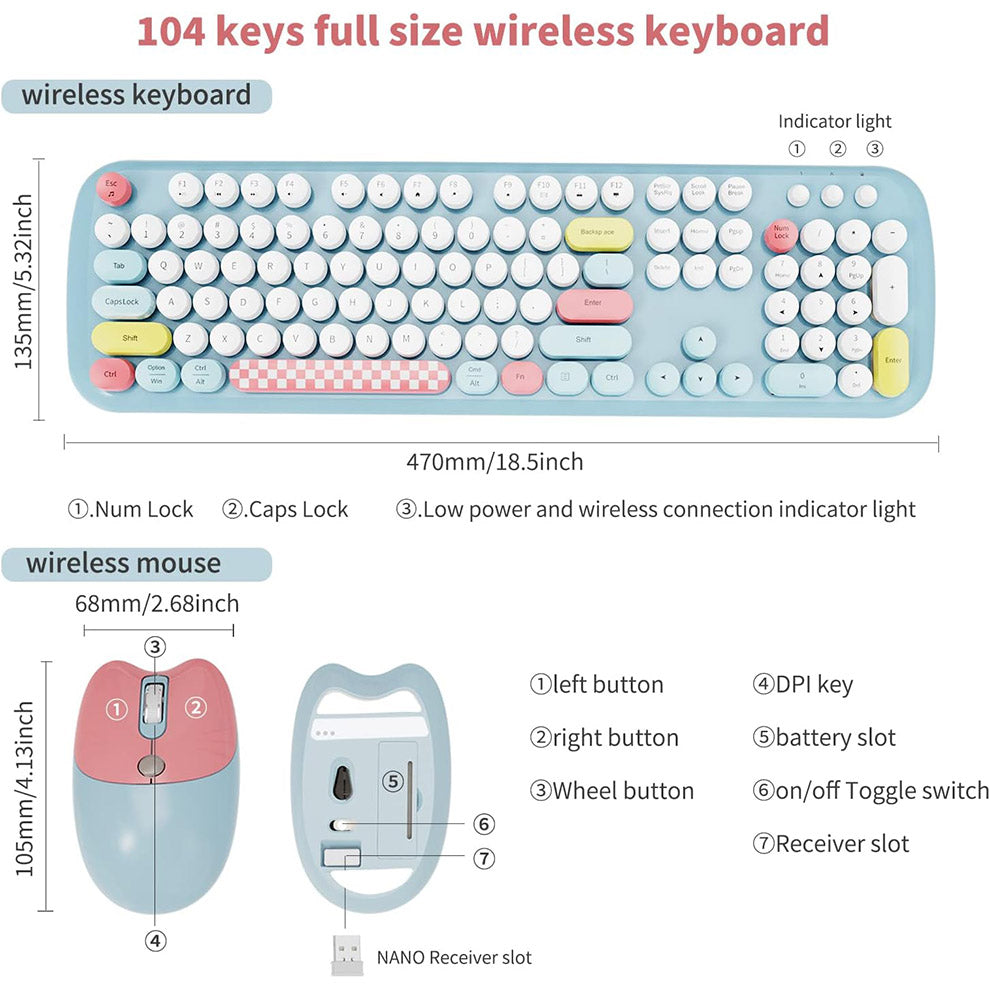 Bluetooth Keyboard Mouse Combo Set Wireless Retro Design For Computers Tablets