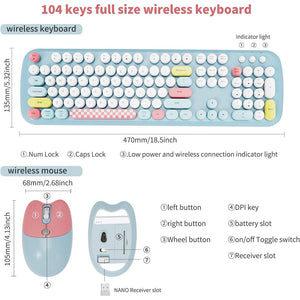 Bluetooth Keyboard Mouse Combo Set Wireless Retro Design For Computers Tablets