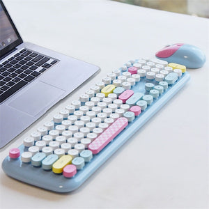 Bluetooth Keyboard Mouse Combo Set Wireless Retro Design For Computers Tablets