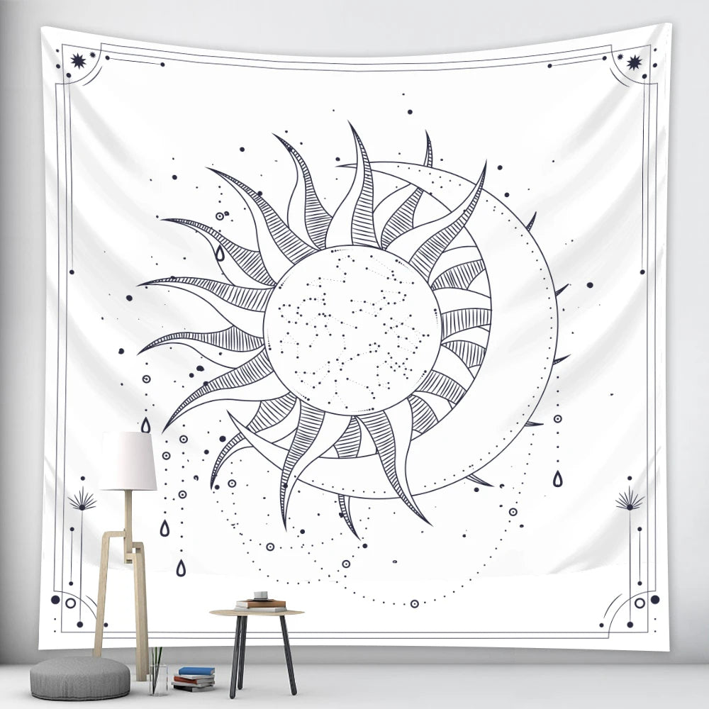 Tapestry White Sun And Moon Dance 230X150cm Psychedelic Scene Art Tapestries