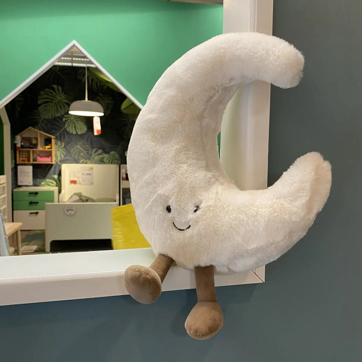 Plush Moon Shape Pillow With Legs Soft Cushion For Garden Decor