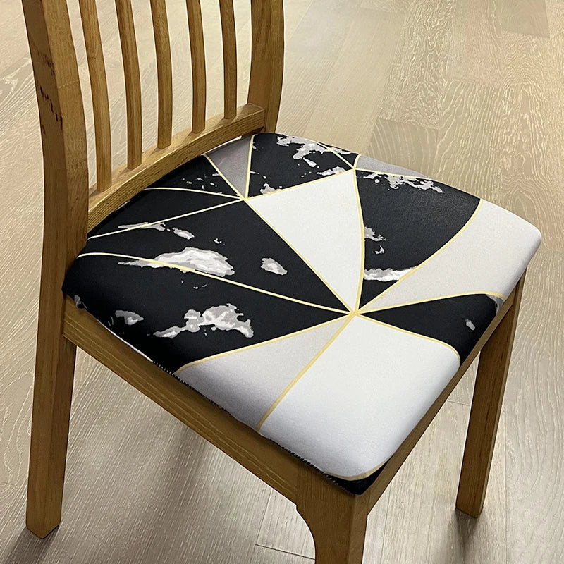 Chair Cover Black White With Gold Linear Pattern Print Stretch Seat