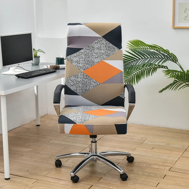 Office Chair Cover Pink Beige Geometric Medium Non Slip Rotating Seat Case Universal Armrest Protector Business Covers
