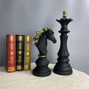 Figurine 3 Piece Chess Black Resin Living Room Desktop Decoration