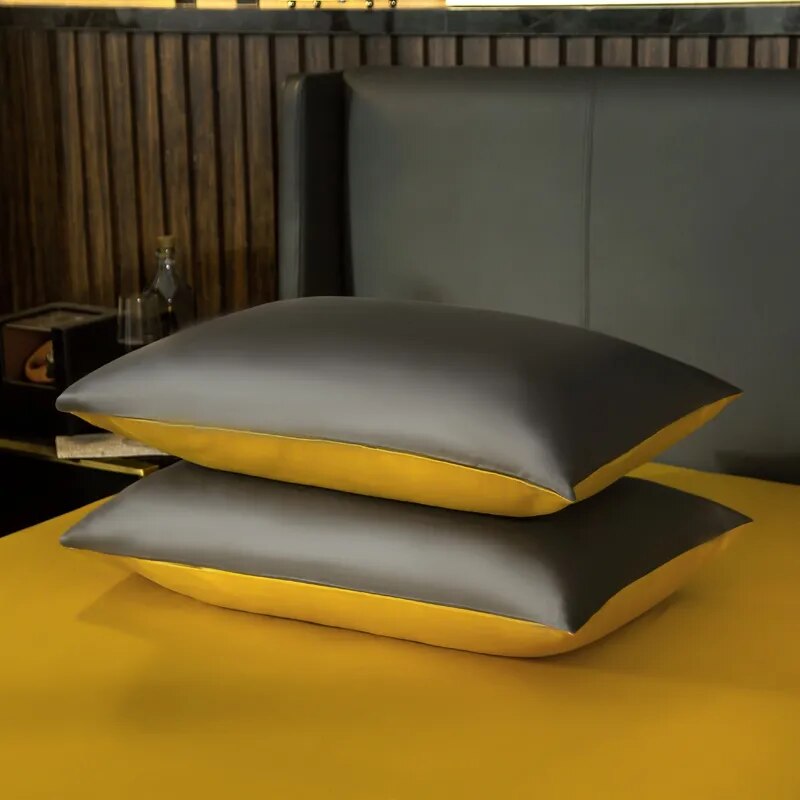 Bed Sheet Deep Grey Yellow Ultra Soft Egyptian Cotton Cover Double Size Set